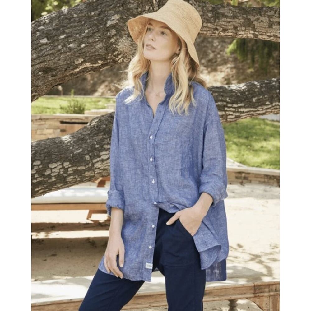 FRANK & EILEEN OS M L XL Blue Chambray Linen Mackenzie Oversize Shirt Top